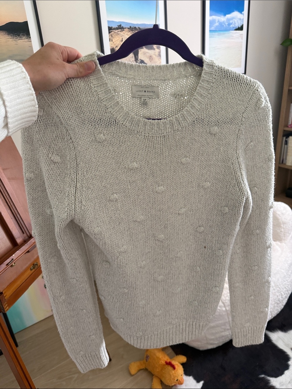 Lucky Brand Cream Pom-Pom Crewneck Sweater